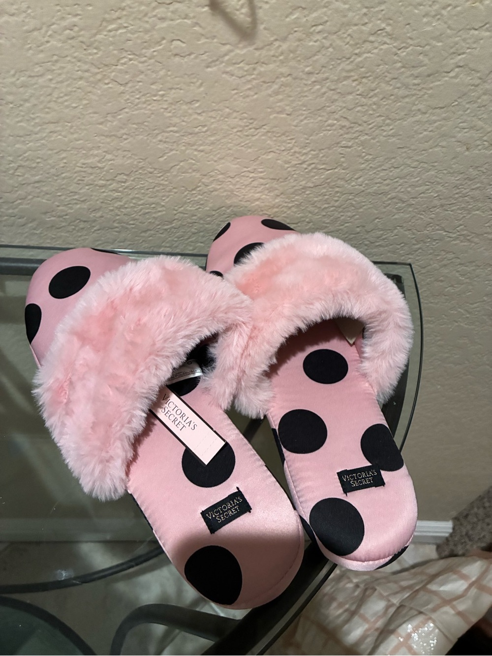 Victoria's Secret Pink Polka Dot Faux-Fur Slide Slippers
